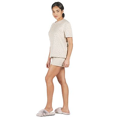 2 Piece Women's Leopard Print Velour Short Pajama Set
