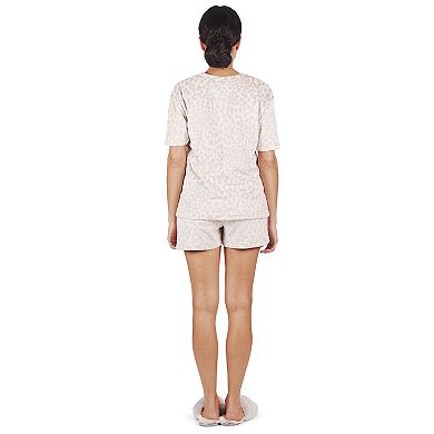 2 Piece Women's Leopard Print Velour Short Pajama Set
