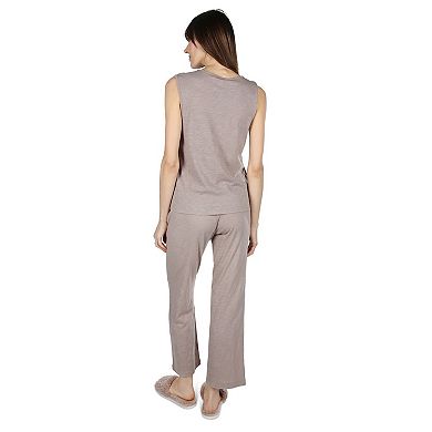 Women's Relaxed Fit 100% Cotton Slub Knit Pants and T-Shirt Set