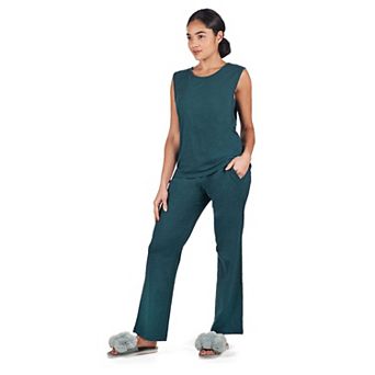 Women's Relaxed Fit 100% Cotton Slub Knit Pants and T-Shirt Set