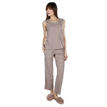 Women's Relaxed Fit 100% Cotton Slub Knit Pants and T-Shirt Set