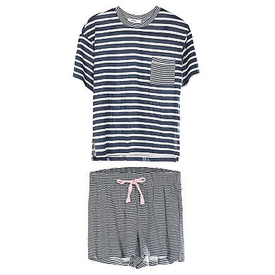 Women's Stripe Tee and Short Cotton Blend Pajama Set