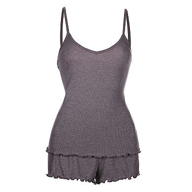 Women's Ruffled Lettuce Edge Rib Tank Top and Short Set