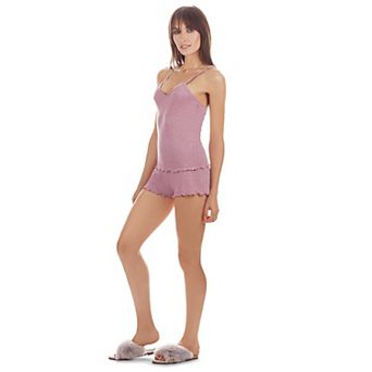 Women's Ruffled Lettuce Edge Rib Tank Top and Short Set