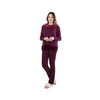 Women's Velour Luxe Frosted Trim Ultra-Soft Pajama Set