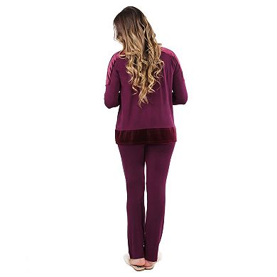 Women's Velour Luxe Frosted Trim Ultra-Soft Pajama Set