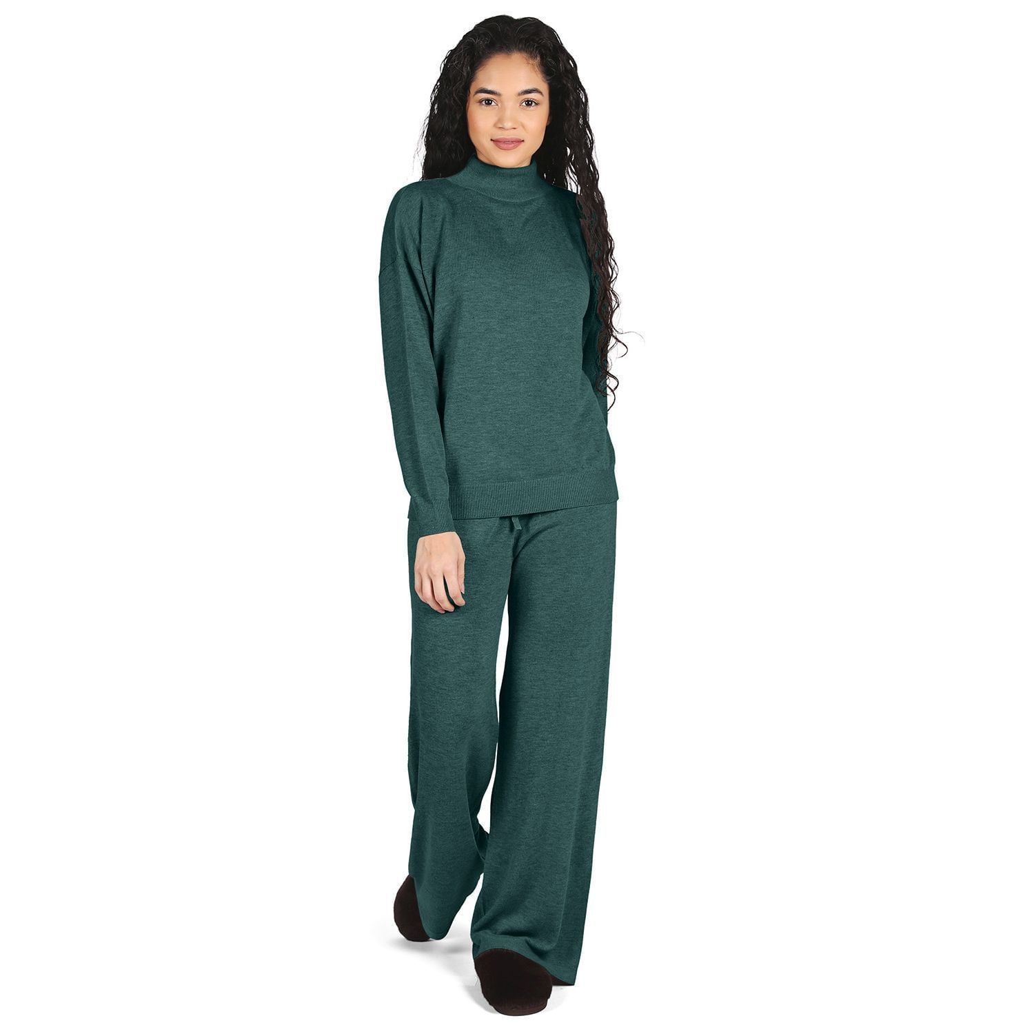 Ensemble 3 Pièces Femme En Maille - Cardigan, Top Col Roulé, Pantalon Large | Pour Automne/hiver, Maison, Sortie - 9
