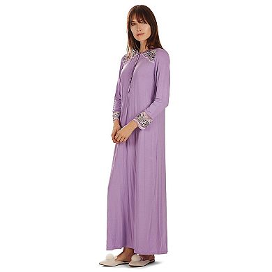 Women's Modest Lace Cuff and Shoulder Accent Ankle Length Nightgown
