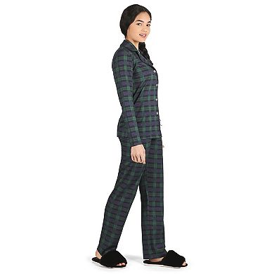 Women's Plaid Notch Collar Cotton Blend Pajama Set