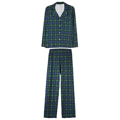 Women's Plaid Notch Collar Cotton Blend Pajama Set
