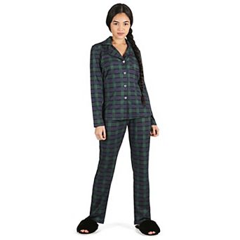Women's Plaid Notch Collar Cotton Blend Pajama Set