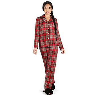 Women's Plaid Notch Collar Cotton Blend Pajama Set