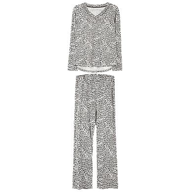 2 Piece Women's Leopard Print Cotton Blend Lounge Set