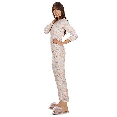 2 Piece Women's Pastel Zebra Long Sleeve and Tapered Pant Pajama Set