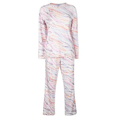 2 Piece Women's Pastel Zebra Long Sleeve and Tapered Pant Pajama Set