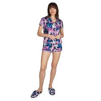 Women's Stardust Tie Dye Notch Collar Cotton Blend Shorts Pajama Set