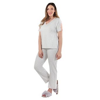 Women's Cotton Blend Lace Trim Short Sleeve Top and Pants Sleep Set