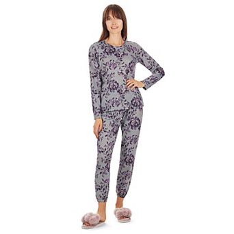 2 pc Women's Purple Blossom Long Sleeve and Tapered Pant Pajama Set