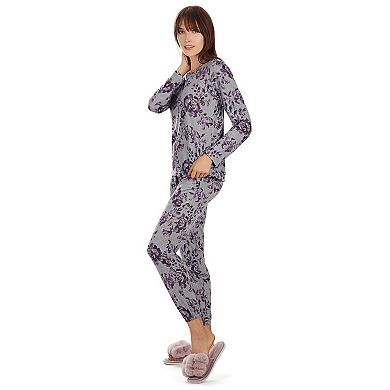 2 Piece Women's Purple Blossom Long Sleeve and Tapered Pant Pajama Set