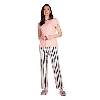 Women's Get Tropical T-shirt And Striped Pants Pajama Set