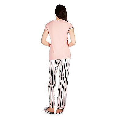 Women's Get Tropical T-shirt And Striped Pants Pajama Set