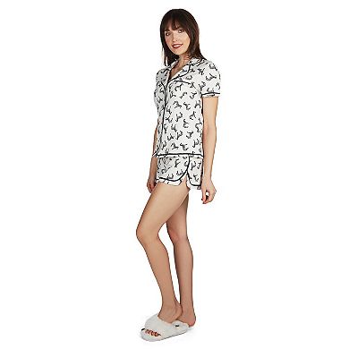 Women's Zebra Notch Collar Shorts Cotton Blend Pajama Set