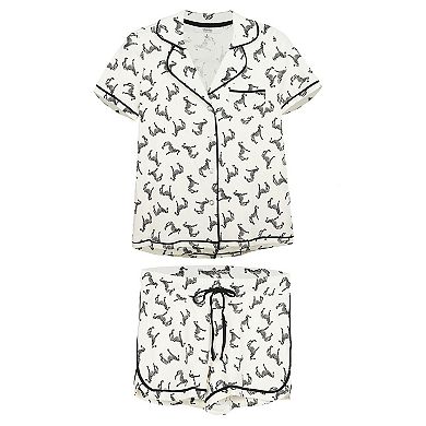 Women's Zebra Notch Collar Shorts Cotton Blend Pajama Set
