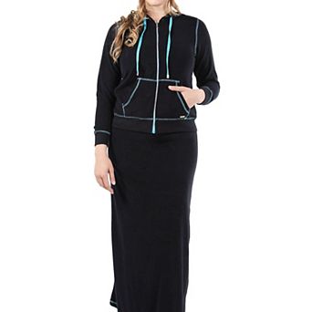 Women's Terry Cloth Cotton Blend Hooded Jacket and Skirt Set