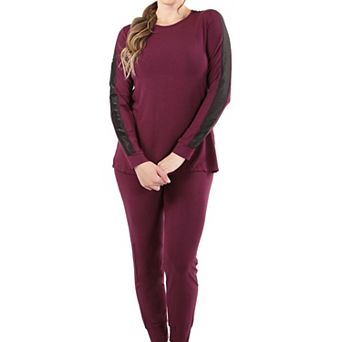 Women's Satin Trim Long Sleeve Matching Pajama Set