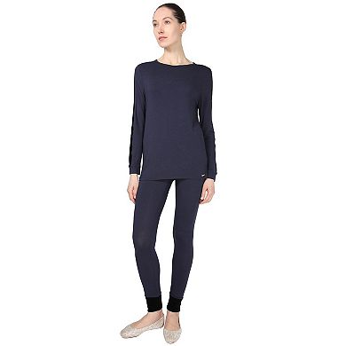 Women's Velvet Racing Stripe Trim Long Sleeve Pajama Set