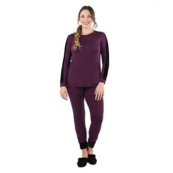 Women's Velvet Racing Stripe Trim Long Sleeve Pajama Set