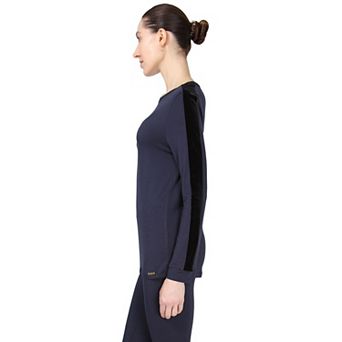 Women's Velvet Racing Stripe Trim Long Sleeve Pajama Set