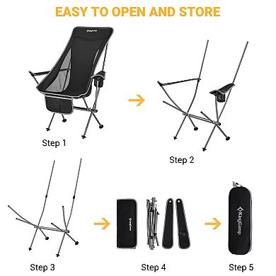 KingCamp Lightweight Highback Camping Chair with Cupholder & Pocket, Black/Grey