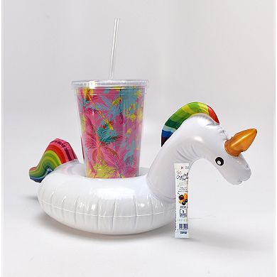 Crystal Light Summer Tumbler Drink Set with Inflatable Unicorn Carrier