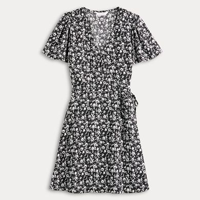 Petite LC Lauren Conrad Floral Bloom Print Modern Wrap Mini Dress