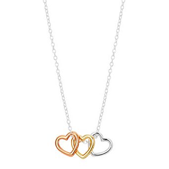 Love This Life Sterling Silver Tri-Tone Triple Heart Necklace