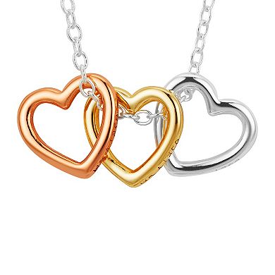 Love This Life Sterling Silver Tri-Tone Triple Heart Necklace