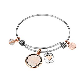 Love This Life Two-Tone "I Will Always Love You" & Heart Charm Bangle Bracelet