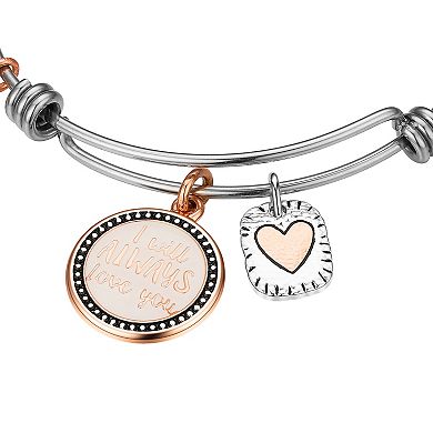 Love This Life Two-Tone "I Will Always Love You" & Heart Charm Bangle Bracelet