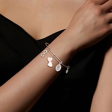 Love This Life Two-Tone Crystal & Mother of Pearl "Always Sisters Forever Friends" Heart & Infinity Charm Bangle Bracelet