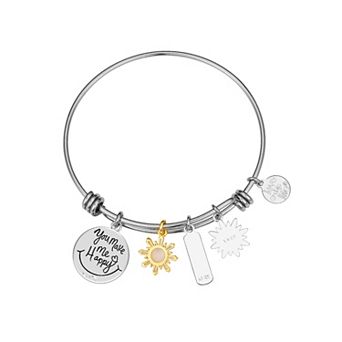 Love This Life Two-Tone Crystal "U R My Sunshine" Sun & Sunflower Charm Bangle Bracelet