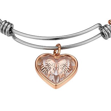 Love This Life® Two Tone Stainless Steel "Believe" Cubic Zirconia Angel Wings Shaker Bracelet