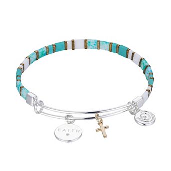 Love This Life Two-Tone Blue Multicolor "Faith" Cross Bangle Bracelet