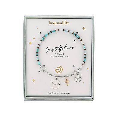 Love This Life Two-Tone Blue Multicolor "Faith" Cross Bangle Bracelet