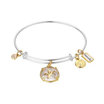Love This Life Two-Tone Cubic Zirconia Blue Multicolor "Family" Cross Bangle Bracelet