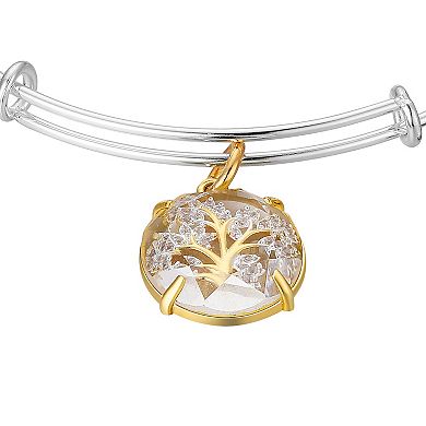 Love This Life Two-Tone Cubic Zirconia Blue Multicolor "Family" Cross Bangle Bracelet