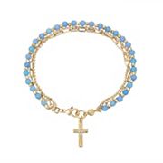 Love This Life Blue Quartz Bead Triple Strand Cross Bracelet