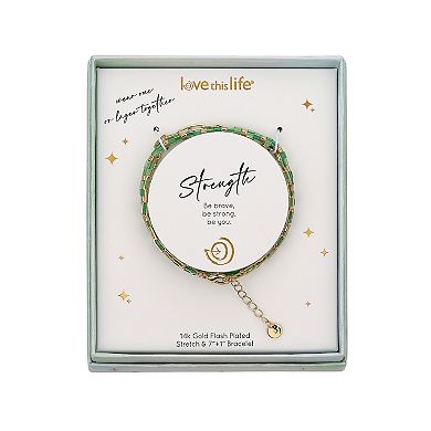Love This Life 14k Gold Flash-Plated Paper Clip Chain & Green Glass Tile Stretch Bracelet Set