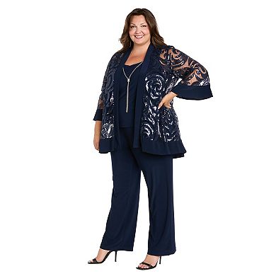 Plus Size R&M Richards 3-Piece Mock Tank Top, Swing Jacket, & Pant Set