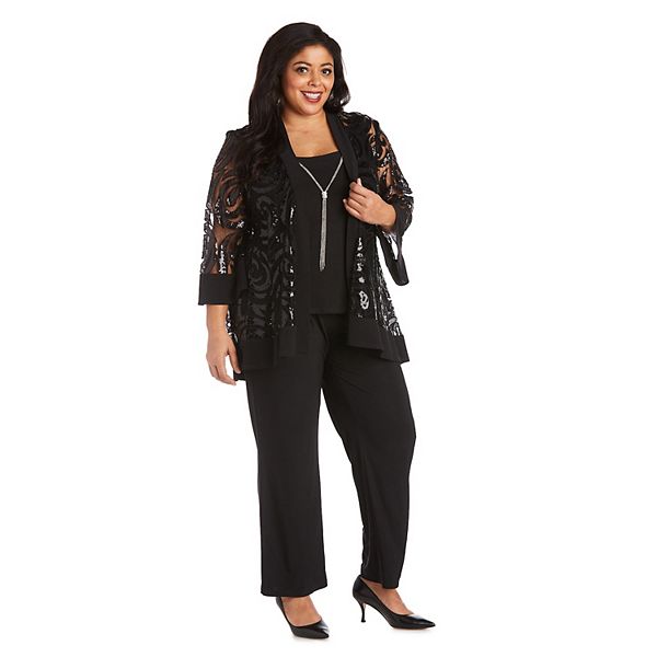 Plus Size Randm Richards 3 Piece Mock Tank Top Swing Jacket And Pant Set 0859